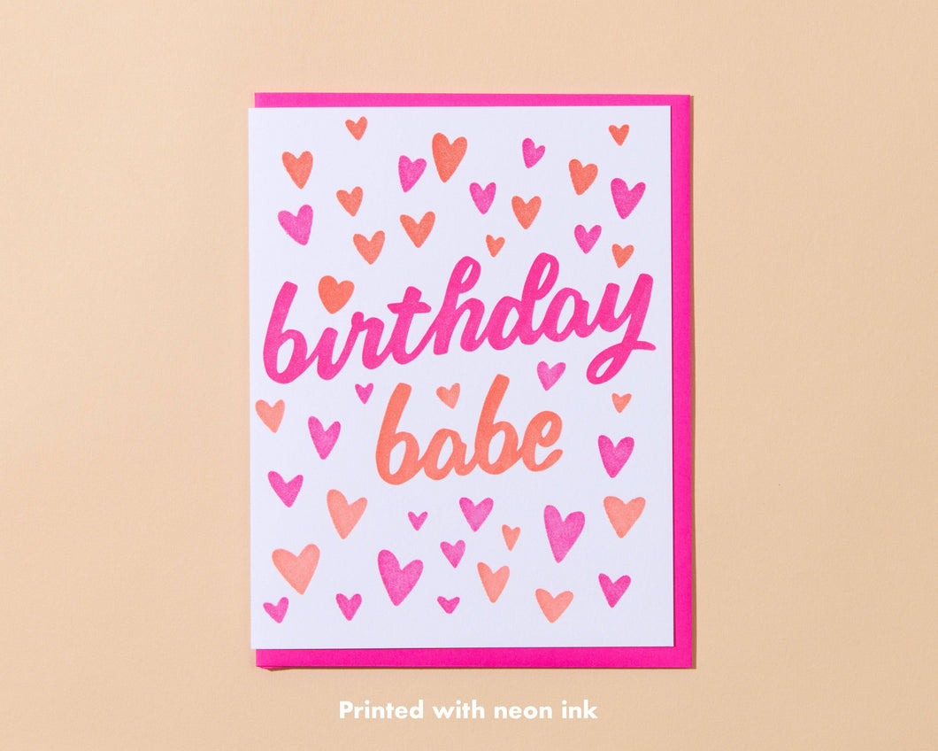 Birthday Babe Letterpress Greeting Card - Barbie, Hearts