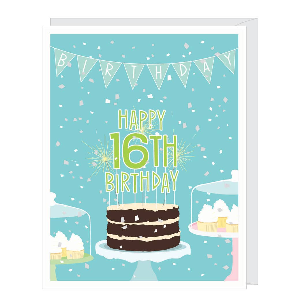 Number Sixteen 16th Birthday Card (teal)