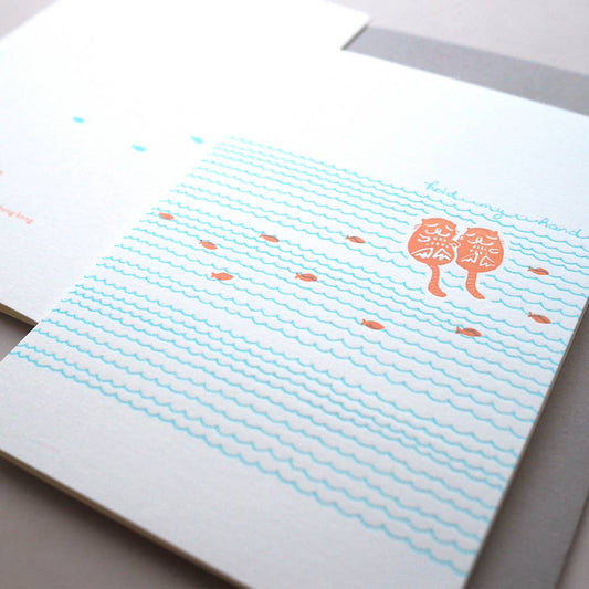 letterpress love card : holding hands - otters