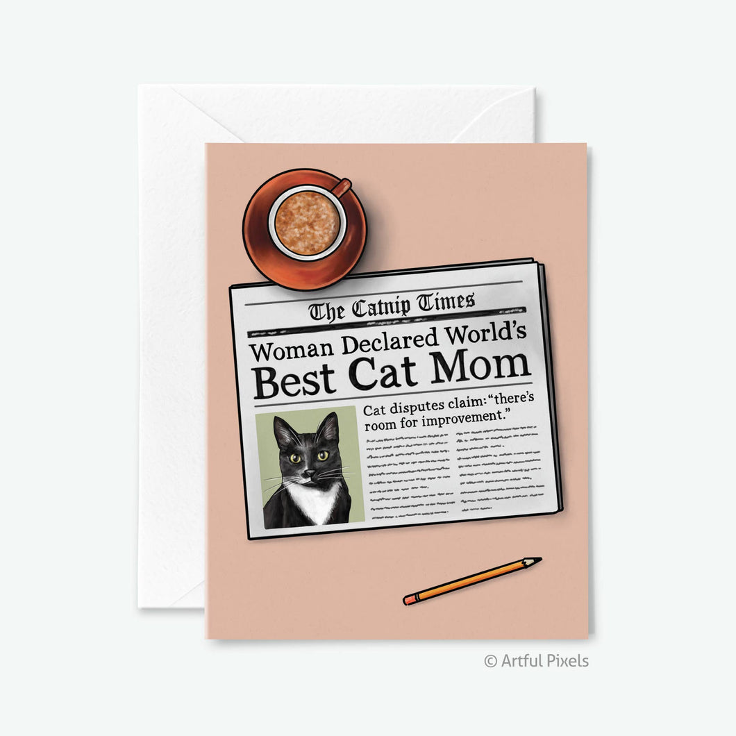World's Best Cat Mom Card | Funny Cat Newspaper Mother's Day