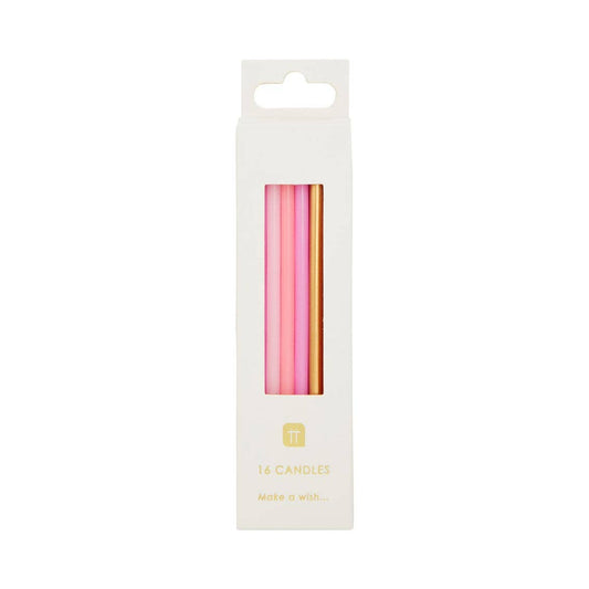 Rose Pink & Gold Birthday Candles - 16 pack