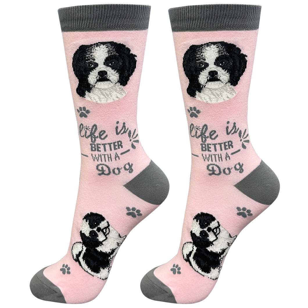 Black Shih Tzu Dog Socks - Cute Novelty Crew Socks - Unisex
