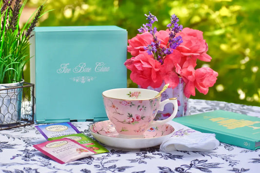 Candy Rose Pink with Delicate Flowers Teacup and Saucer