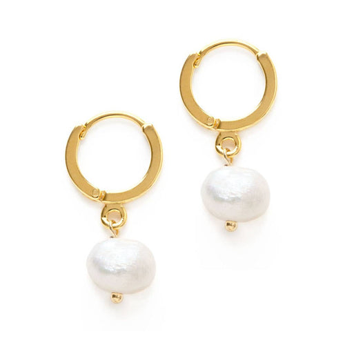 Fresh Water Pearl on Huggie Hoops - Front & Company: Gift Store